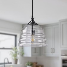 KAISITE Black Brass Glass Pendant Light for Kitchen Island