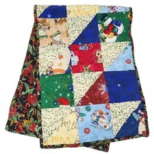 CHRISTMAS TABLE RUNNER HANDMADE QUILTED PATCHWORK SQUARES COTTAGE GRANDMA