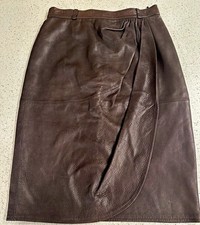 Vintage 1980s Valentino Boutique Brown Leather Draped Wrap Skirt Italy IT 38 XS