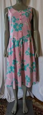 Vintage 1980s Hawaiian Highways Pink Blue Tropical Print Sleeveless Sundress M