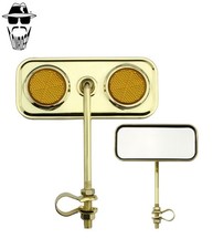 2x ORIGINAL LOWRIDER Rectangle Gold Bicycle Mirror Dual Amber Reflectors BMX.