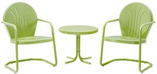 Crosley Furniture Griffith 3-Piece Outdoor Chair and Side Table Set, Retro Metal