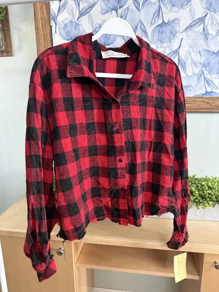 Camisa de franela a cuadros con rayas laterales Havana vintage para mujer talla M nueva con etiquetas Foto 2 de 4