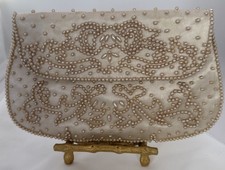 White/Ivory Beaded Clutch Evening Bag Purse Made in Japan