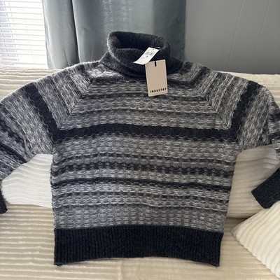 Industry Gray/White Striped Thick Heavy knit Sweater  Ladies Medium MSRP $108