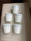 VTG Pyrex Blue Snowflake Garland Coffee Cup Mugs. No. 1410 D-Handle Set of 5