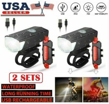 2Pcs/Set USB Rechargeable LED Bicycle Headlight Bike Front Rear Lamp Cycling USA