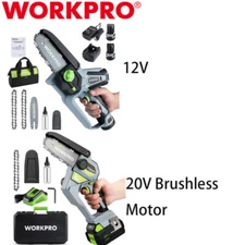 NEW WORKPRO Electric Mini Chainsaw One-Hand Operated Portable Wood Saw W/Battery