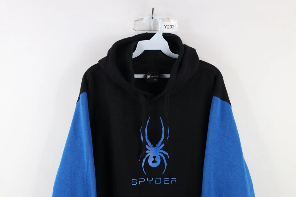 Vtg Spyder Mens XL Distressed Spell Out Big Logo Color Block Hoodie Sweatshirt - Image 2 of 4