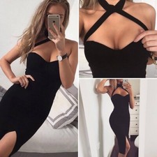 Women Cleavage Bodycon Cocktail Party Club Dress Peach Pink, Black UK Size- M, L