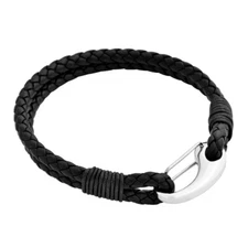Edforce Stainless Steel Braided Genuine Leather 2-Strand Cuff Bracelet