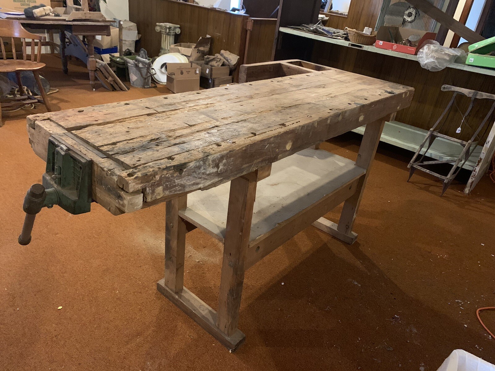 Vintage Carpenter's and Joiner's Wood Workbench w/ Wilton Vise Butcher