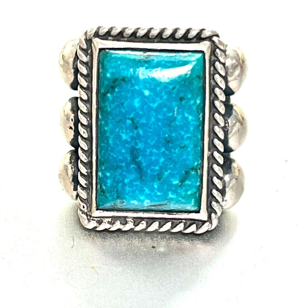 LARRY SMITH 6 Point Rectangle Turquoise Ring Size 7 Sterling