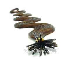 25 I Stick Tip Body Wave Wavy Micro Rings Remy Human Hair Extensions Light Brown