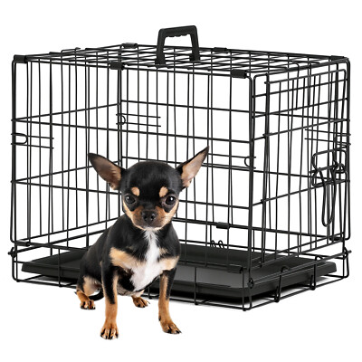 #ad #ad Dog Crate 18quot; Foldable Metal Kennel with Double Doors Secure Slide Bolt Latches $25.64