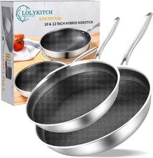 LOLYKITCH 10-12 Inch Hybrid Tri-Ply Stainless Steel Nonstick Chef'S Frying Pan S