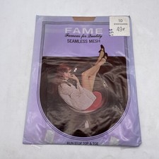 Vintage Fame Sheer Seamless Mesh Nylon Stockings Color Cinnamon 10 New NOS