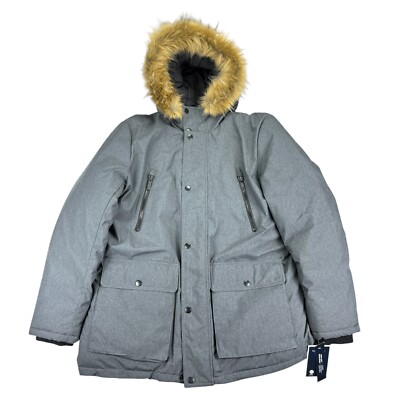 Club Room Mens Removable Faux Fur Hood Parka Jacket Gray XL