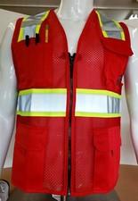 Two Tone High Visibility Reflective Red Safety Vest X-Small-5XL 