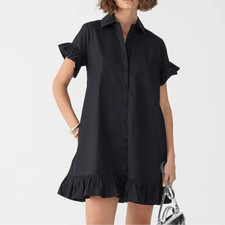 NWT J Crew Ruffle-hem shirtdress in cotton poplin