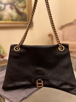 Balenciaga Crush Large Crackled Leather Black Shoulder Bag