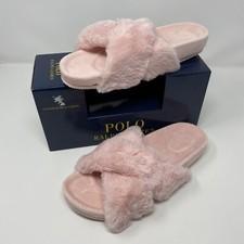Polo Ralph Lauren Women's Pink Elenore Plush Cross Band Slippers Size 8