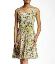 WORN TWICE NINE WEST Green Yellow Floral Boning Flare Dress Summer Spring Size 4