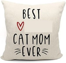 NEW Best F   ing Cat Mom Ever Decorative Throw Pillow Cover 18 in. square beige