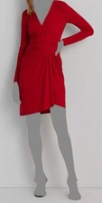 Lauren Ralph Lauren Women's Red Ruched Stretch Jersey Surplice Dress Size 8