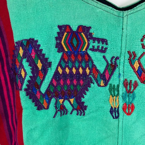 Hand Embroidered DBL. Sided Mayan Chajul Huipil Women's Crop Top Size M/L Teal - Picture 12 of 14