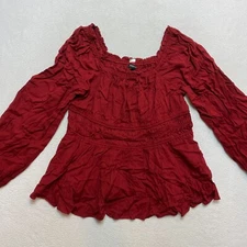 Torrid Blouse Women's 2X Red Rayon Slub Waist Detail Blouson Sleeve Top $55 NWT