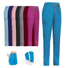 Unisex Stretch Scrub Pants Wide Elastic Waist W/Drawstring 8-Pocket Straight Leg