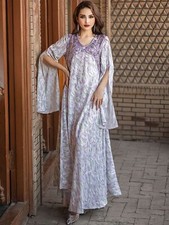 Elegant Women Abaya Muslim Maxi Dress Islamic Kaftan Dubai Printed Evening Gown