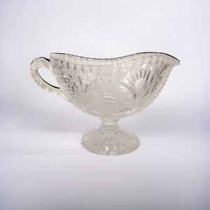 Vintage Large Etched & Cut Glass Crystal Gravy Boat on Pedestal