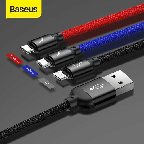 2x/1x Baseus 3 in 1 USB Fast Charging Cable 3.5A Charge Cord for iPhone Android - Picture 2 of 13