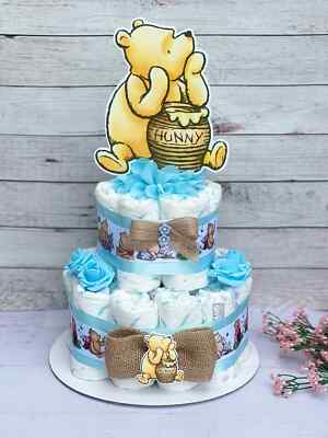 Tier Winnie The Pooh Diaper Cake Baby Shower Boy Table