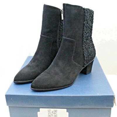LORI GOLDSTEIN womens zip mid heel black suede/fabric ankle boots size 7.5 M NEW