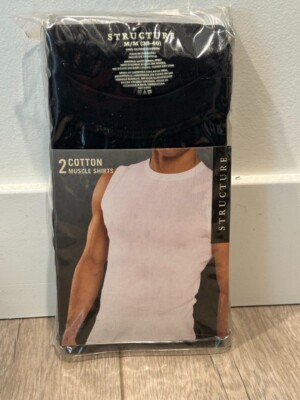 Structure Mens Cotton Muscle Tee Shirts Size Medium Black  2 Pack
