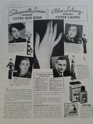 1938 Schiaparelli  Cutex fingernail polish Schiaparelli Lanvin Alix vintage ad