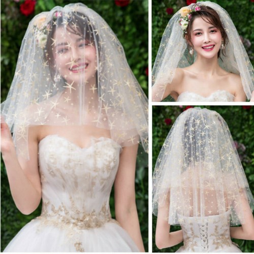 Elegant Short Bridal Tulle Veils Two Layers with Comb Wedding Accessories White - Picture 2 of 21