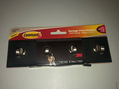 3M Command Decorative Key Rail, 8w x1 1/2d x 1/8h, Black/Silver