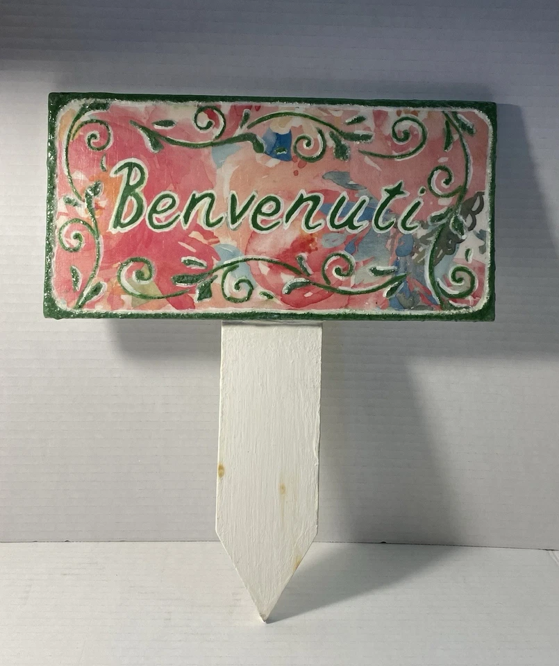 Letrero de jardín/patio de bienvenida con estaca en italiano, letrero de jardín/patio Benvenuti con estaca Foto 2 de 4