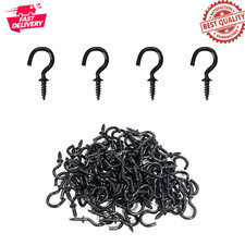 100Pcs 1/2 Inch Black Screw-In Ceiling Cup Hooks Zinc Plated Metal Hooks Set