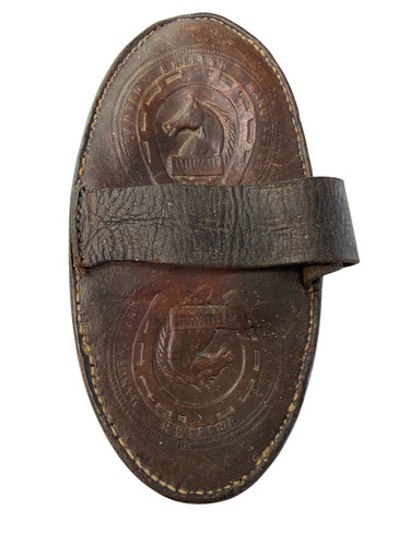 Antique British Made Horse Brush Natural Bristle Embossed Leather Handle Groom