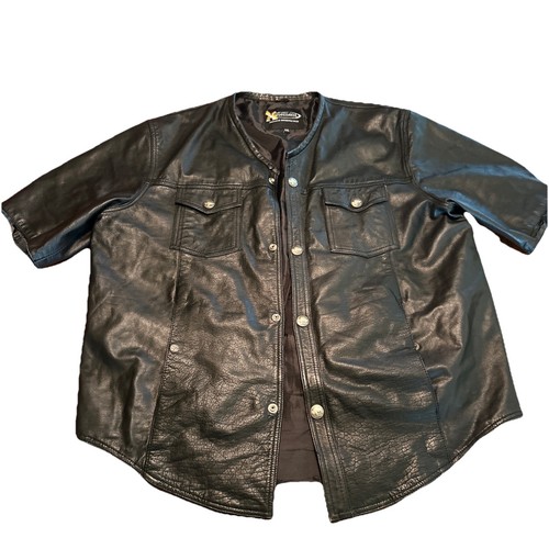 Men's 2XL-XELEMENT Leather Motorcycle Jacket Biker Short Sleeve Buffalo Black - Picture 1 of 16
