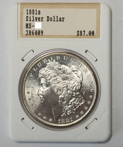 1881-S Morgan Silver Dollar - Vintage Hannes Tulving Holder, BU UNC Slab-8178
