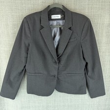 Calvin Klein Blazer Womens 16 Gray Lined Collared Pockets Single-Breasted