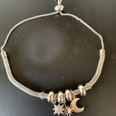 Sterling Forever Silver Mesh Bracelet Adjustable Charms Moon Sun Star