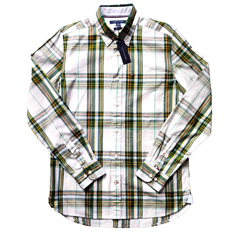 NWT S Men's Tommy Hilfiger Button Down Green And Yellow Cotton Plaid Shirt NEW
