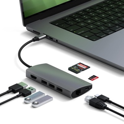 SATECHI 8-in-1 USB-C Hub Multiport Adapter V2, 4K HDMI, 115W USB C PD Laden, 
